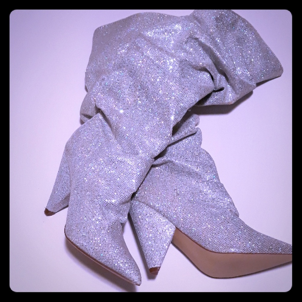 Silver mid calf boots. Size 8